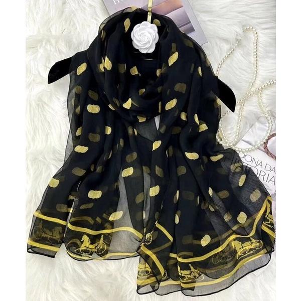 送料無料 レーディス 柔らかシルクタッチ ドット柄 大判薄型ストール スカーフ パレオ　　91032 |  | 01