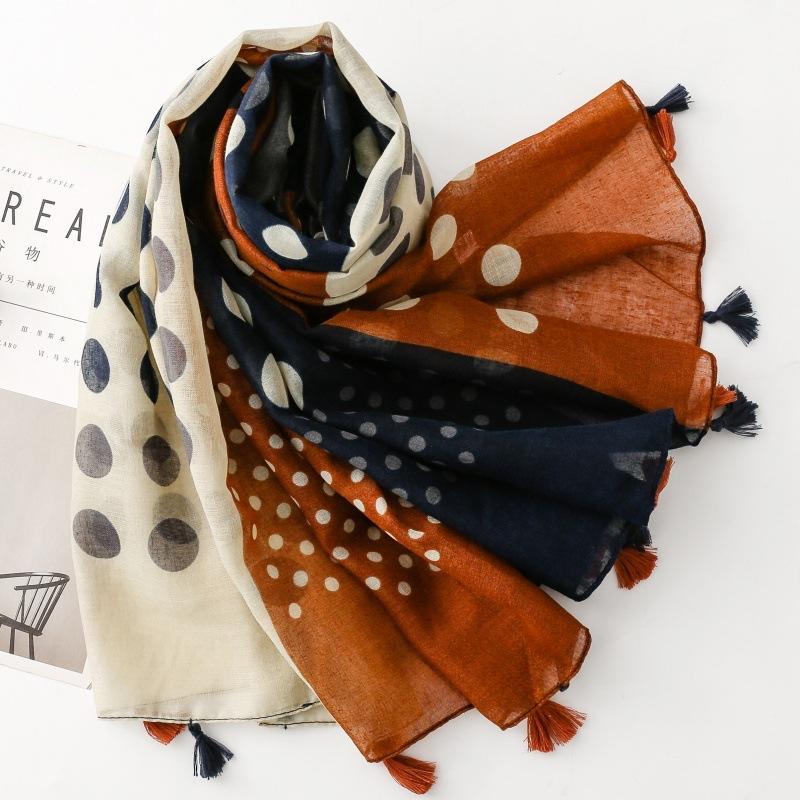 送料無料 男女兼用 大判薄型 タッセル付き 水玉 ドットパッチワーク柄 ストール スカーフ　91134 |  | 04