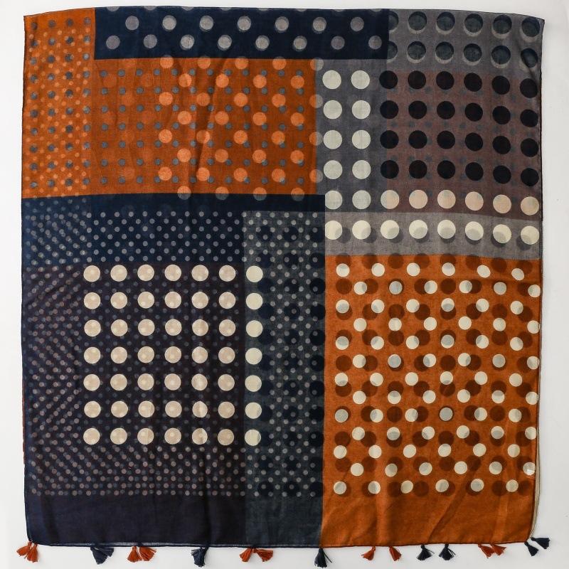 送料無料 男女兼用 大判薄型 タッセル付き 水玉 ドットパッチワーク柄 ストール スカーフ　91134 |  | 05