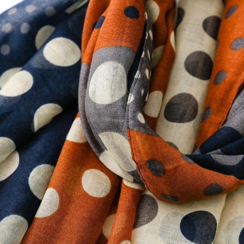 送料無料 男女兼用 大判薄型 タッセル付き 水玉 ドットパッチワーク柄 ストール スカーフ　91134 |  | 08