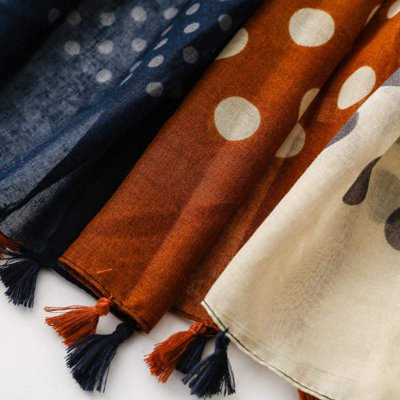 送料無料 男女兼用 大判薄型 タッセル付き 水玉 ドットパッチワーク柄 ストール スカーフ　91134 |  | 09