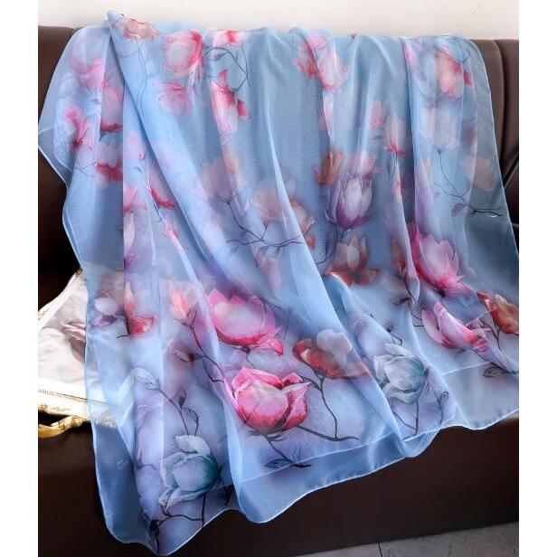 送料無料 レーディス 柔らかシルクタッチ プリント柄 大判薄型ストール スカーフ パレオ　　91151 |  | 01