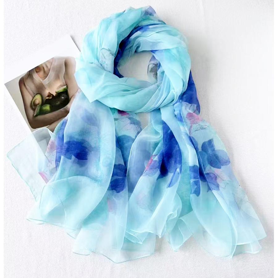 送料無料 レーディス 柔らかシルクタッチ プリント柄 大判薄型ストール スカーフ パレオ　　91152 | 