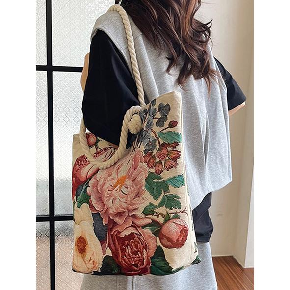 送料無料 ラメ糸入りフラワー柄 買い物肩掛けOK BIGキャンパスバッグ 鞄　エコバック   ba0108a |  | 06