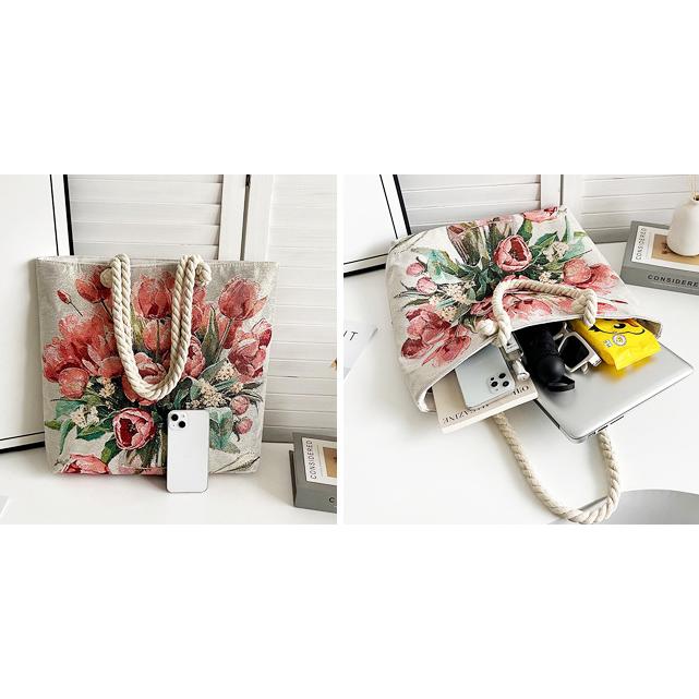 送料無料 ラメ糸入りフラワー柄 買い物肩掛けOK BIGキャンパスバッグ 鞄　エコバック   ba0108a |  | 07