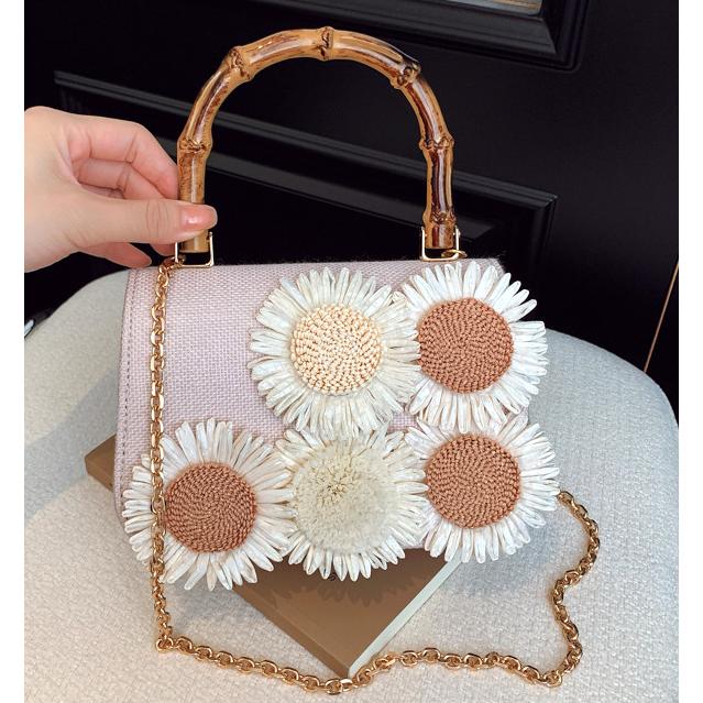 送料無料 レーディス 立体的な刺繍を施した花柄のバンブーハンドル 肩掛け ミニバッグ 　ba0613 |  | 10
