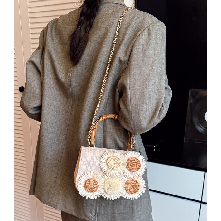 送料無料 レーディス 立体的な刺繍を施した花柄のバンブーハンドル 肩掛け ミニバッグ 　ba0613 |  | 08