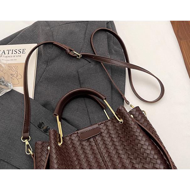 送料無料 レーディス レザー編み込みバケットバッグ 肩掛け トートバッグ 　ba0627 |  | 05