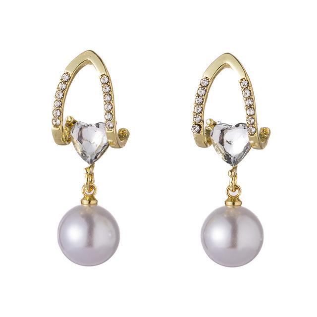 送料無料 レーディス ゆらゆら ハート パール付きデザイン ピアス　　e0132 | 