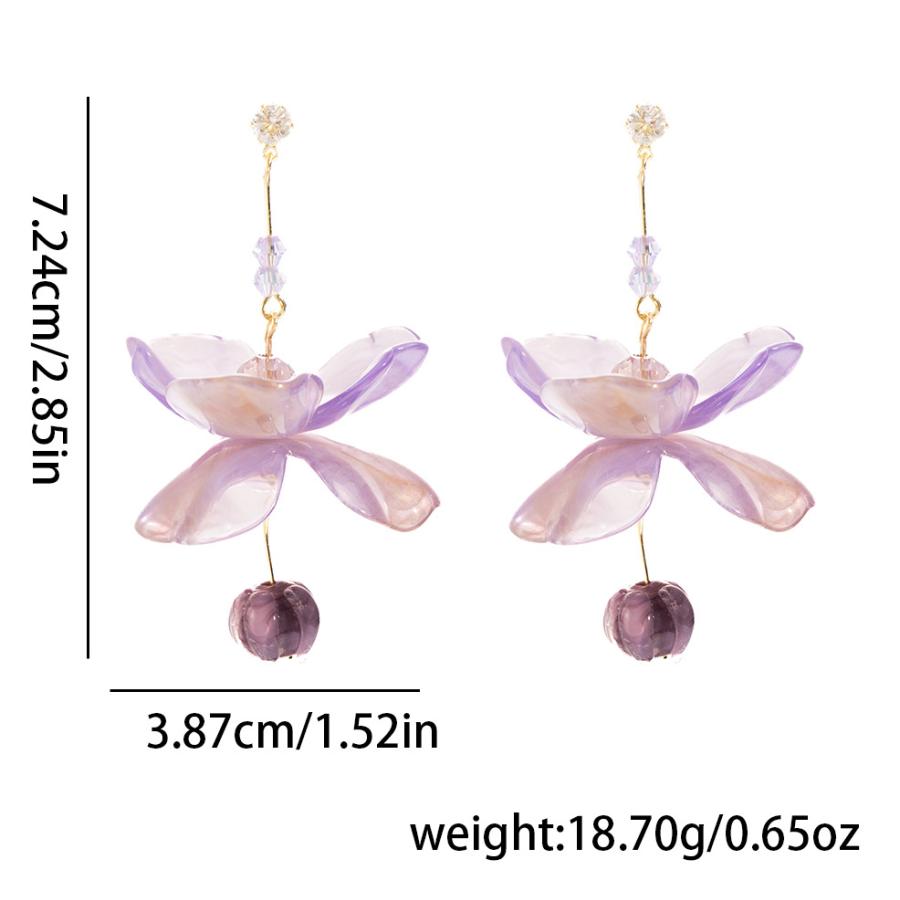 送料無料 レーディス ゆらゆら パープルフラワー ロングデザイン ピアス　　e0133 |  | 01