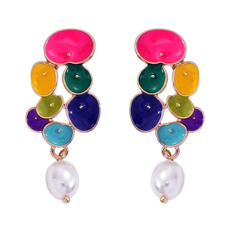 送料無料 レーディス ゆらゆら カラフル花びら デザイン ピアス 　e0161 | 