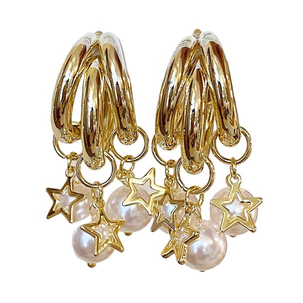 送料無料 レーディス エレガント ゆらゆら 星とパール デザイン ピアス 　e0169 | 