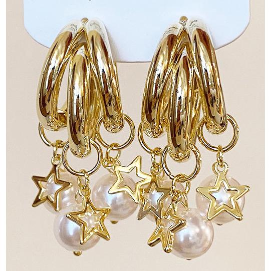 送料無料 レーディス エレガント ゆらゆら 星とパール デザイン ピアス 　e0169 |  | 01