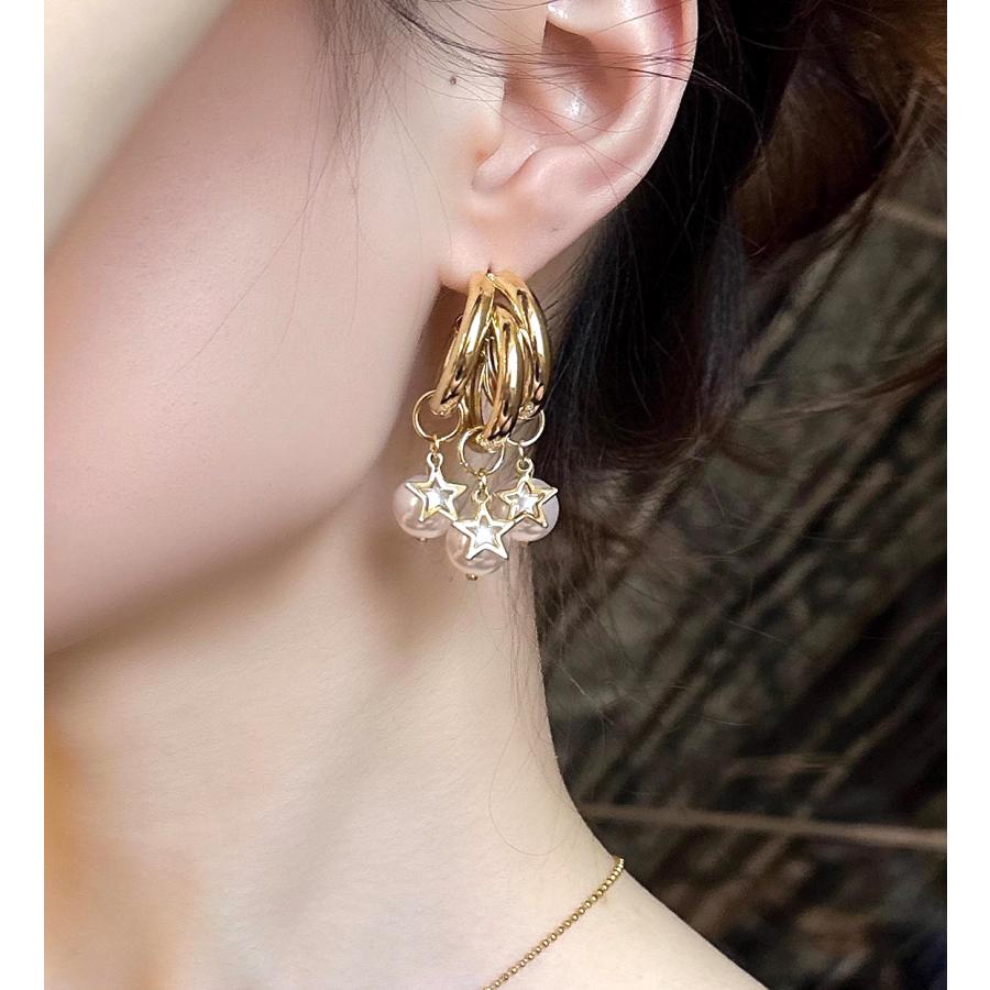 送料無料 レーディス エレガント ゆらゆら 星とパール デザイン ピアス 　e0169 |  | 02