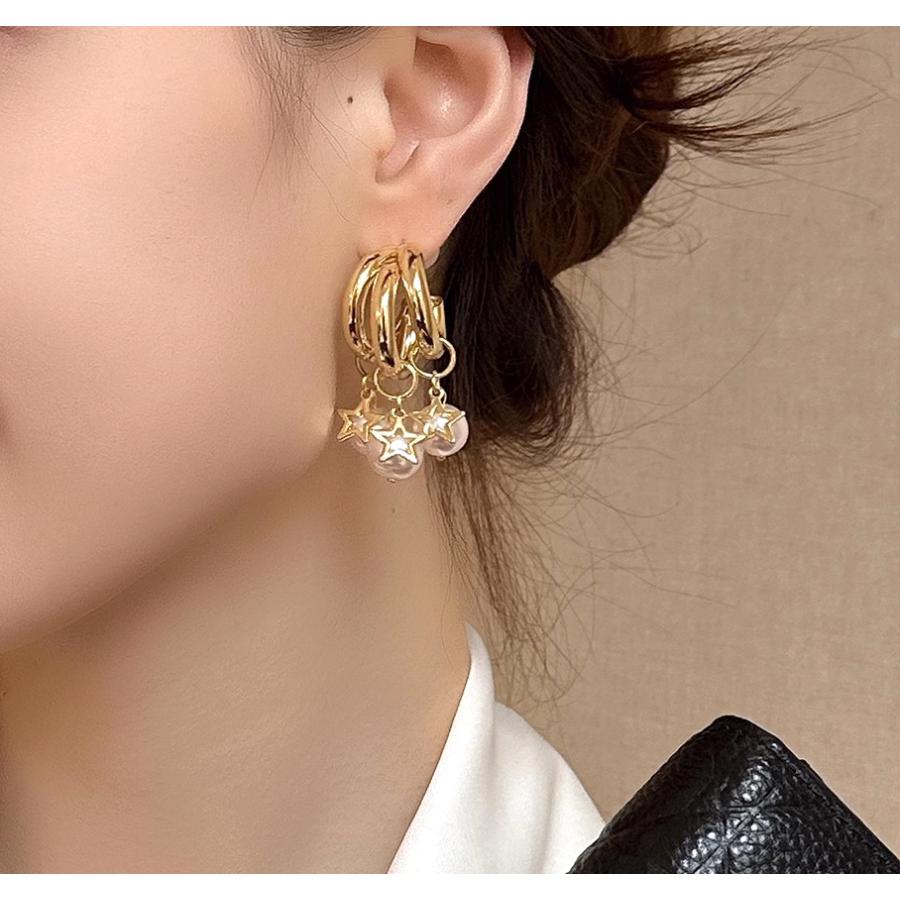 送料無料 レーディス エレガント ゆらゆら 星とパール デザイン ピアス 　e0169 |  | 03