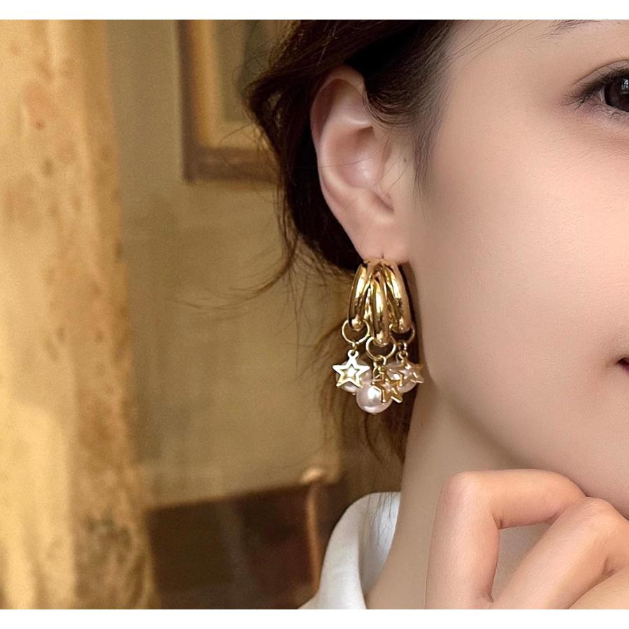 送料無料 レーディス エレガント ゆらゆら 星とパール デザイン ピアス 　e0169 |  | 04