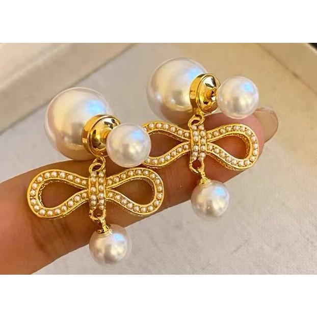送料無料 レーディス エレガント キラキラ 2wayタイプ リボンとパール デザイン ピアス　　e0176 |  | 01
