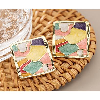 送料無料 レーディス エレガント 油絵風 スクエア デザイン ピアス   e0190a |  | 02