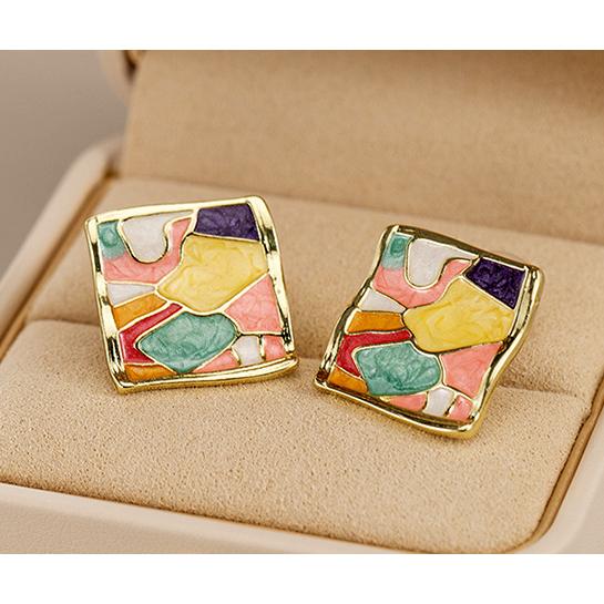 送料無料 レーディス エレガント 油絵風 スクエア デザインイヤリング　  e0190b |  | 01