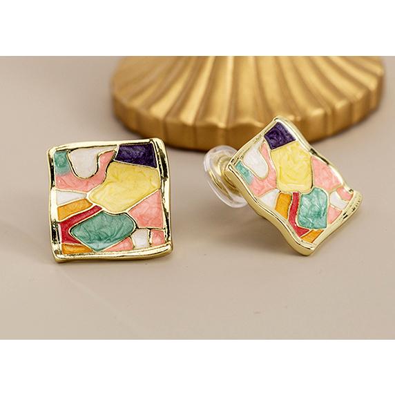 送料無料 レーディス エレガント 油絵風 スクエア デザインイヤリング　  e0190b |  | 04