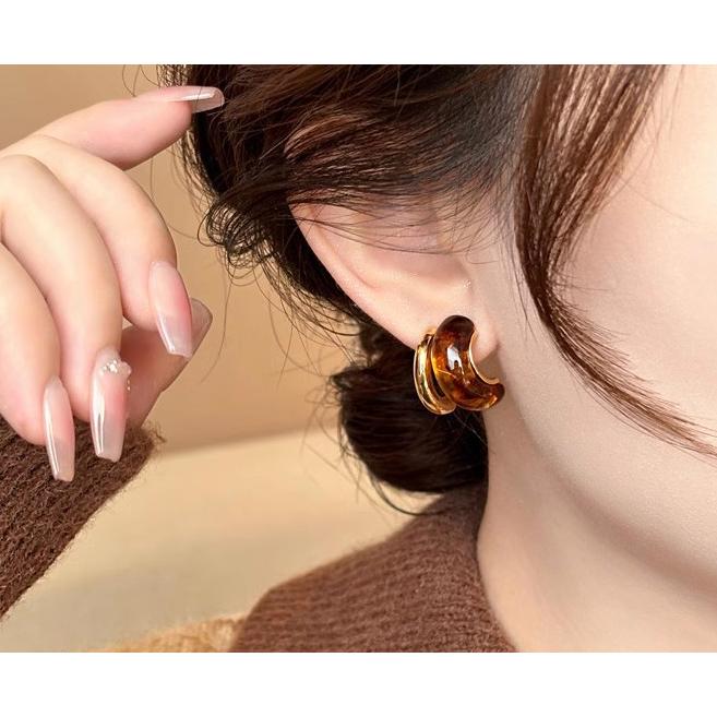 送料無料 レーディス エレガント 琥珀風 湾曲 デザイン ピアス 　e0203 |  | 02