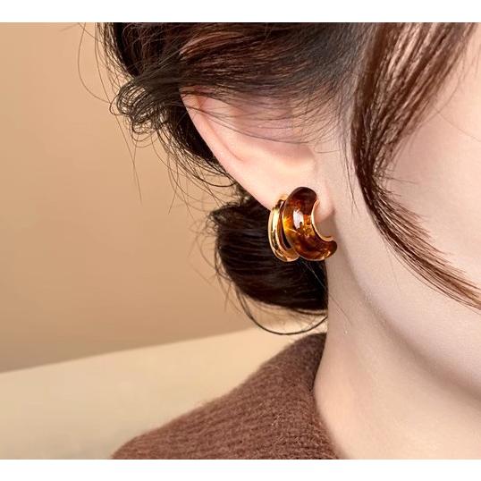 送料無料 レーディス エレガント 琥珀風 湾曲 デザイン ピアス 　e0203 |  | 04