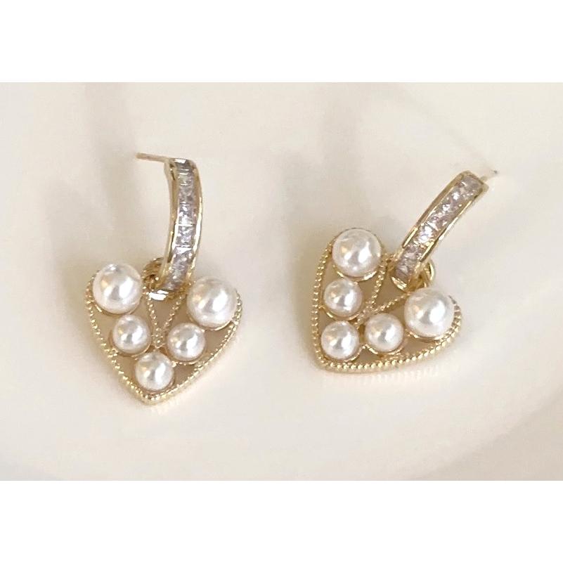 送料無料 レーディス ゆらゆら ゴージャス パール ハート デザインピアス　e025 |  | 01