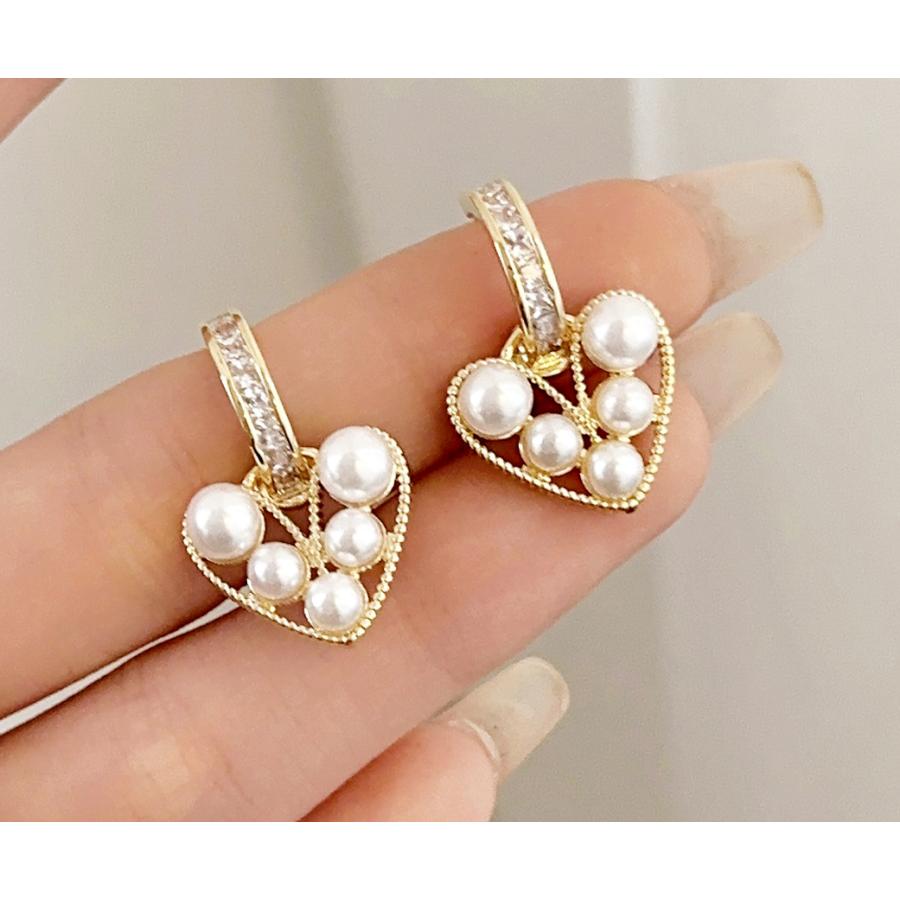 送料無料 レーディス ゆらゆら ゴージャス パール ハート デザインピアス　e025 |  | 02