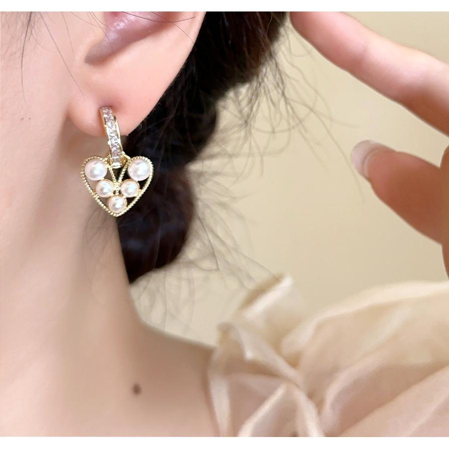 送料無料 レーディス ゆらゆら ゴージャス パール ハート デザインピアス　e025 |  | 03