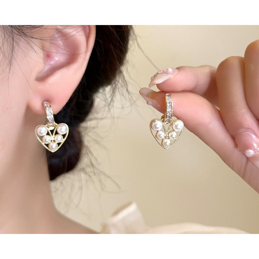 送料無料 レーディス ゆらゆら ゴージャス パール ハート デザインピアス　e025 |  | 04