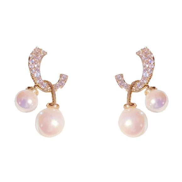送料無料 レーディス エレガント ダブルパール デザインピアス　e038 | 