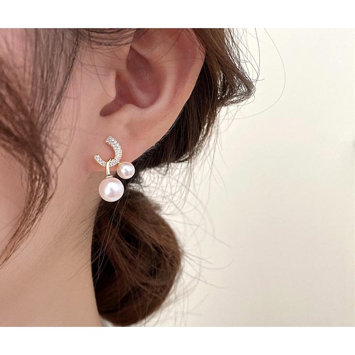 送料無料 レーディス エレガント ダブルパール デザインピアス　e038 |  | 04
