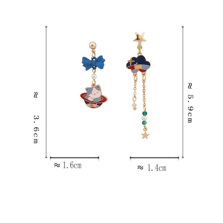 送料無料 レーディス ゆらゆら アシンメトリー雲リボンと猫 デザイン ピアス   e0628a |  | 01