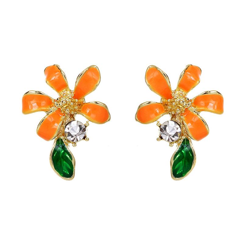 送料無料 レーディス エレガント オレンジフラワー デザイン ピアス　　e063 | 