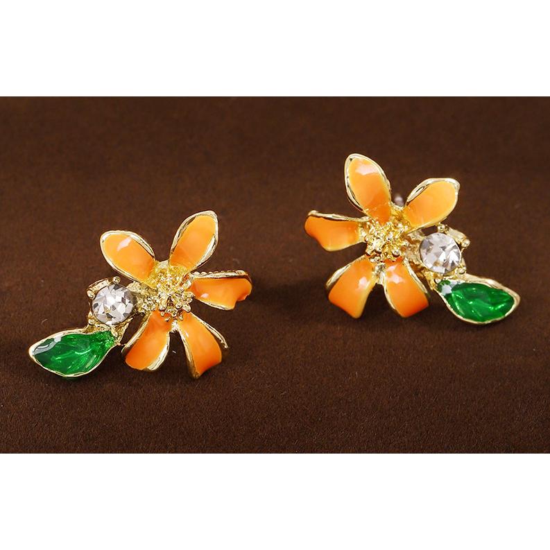 送料無料 レーディス エレガント オレンジフラワー デザイン ピアス　　e063 |  | 01