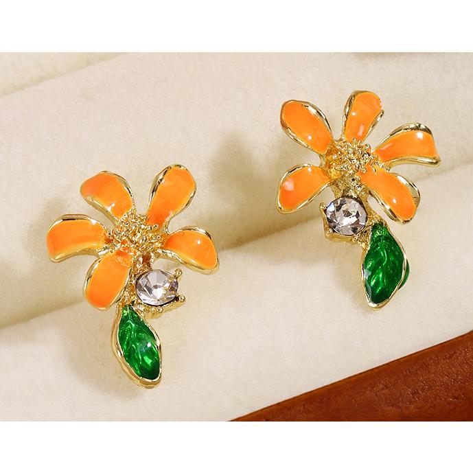 送料無料 レーディス エレガント オレンジフラワー デザイン ピアス　　e063 |  | 03