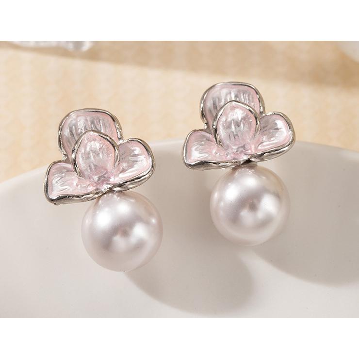 送料無料 レーディス エレガント ピンクフラワーとパール デザイン ピアス　 e077 |  | 03