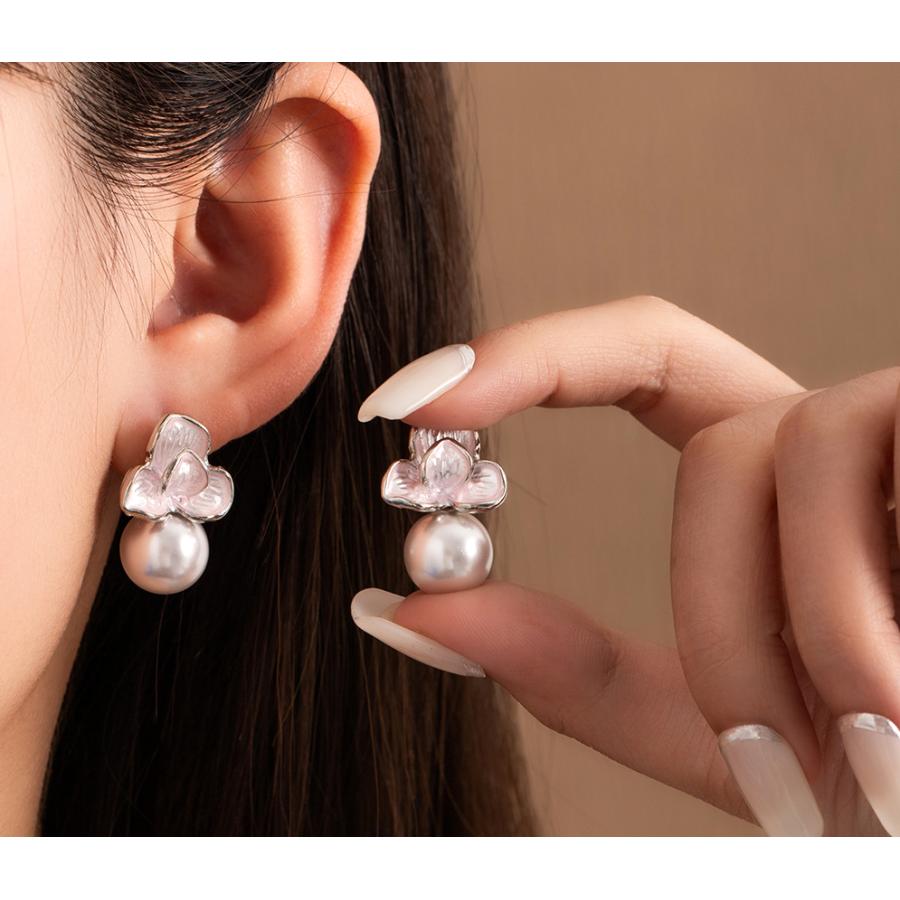 送料無料 レーディス エレガント ピンクフラワーとパール デザイン ピアス　 e077 |  | 04