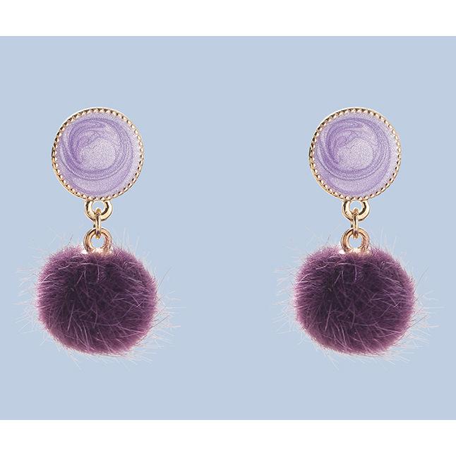送料無料 レーディス ゆらゆら パープルもこもこボール デザイン ピアス　e0888a |  | 02