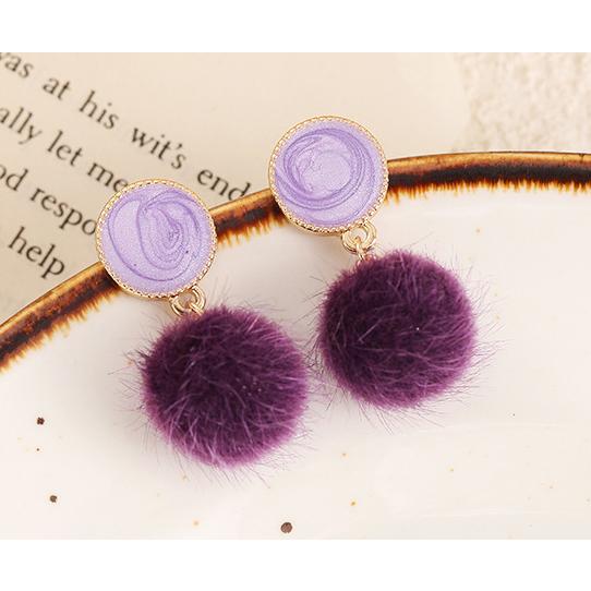 送料無料 レーディス ゆらゆら パープルもこもこボール デザインイヤリング 　e0888b |  | 01