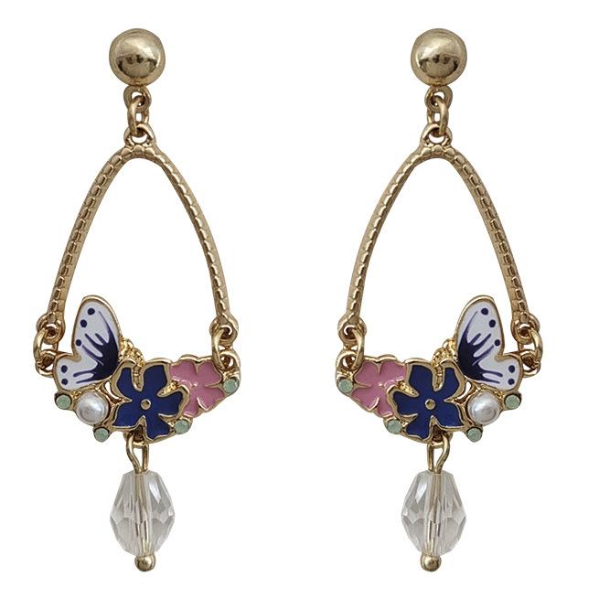 送料無料 レーディス ゆらゆら 蝶々とフラワー デザインイヤリング　e0941b | 