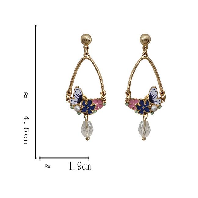 送料無料 レーディス ゆらゆら 蝶々とフラワー デザインイヤリング　e0941b |  | 01