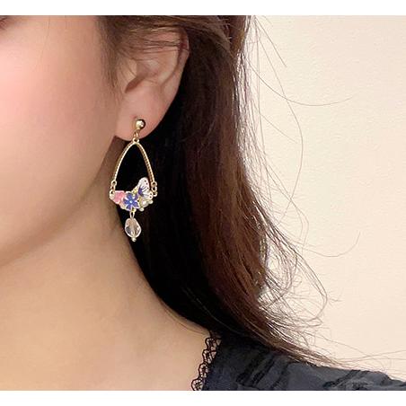 送料無料 レーディス ゆらゆら 蝶々とフラワー デザインイヤリング　e0941b |  | 05