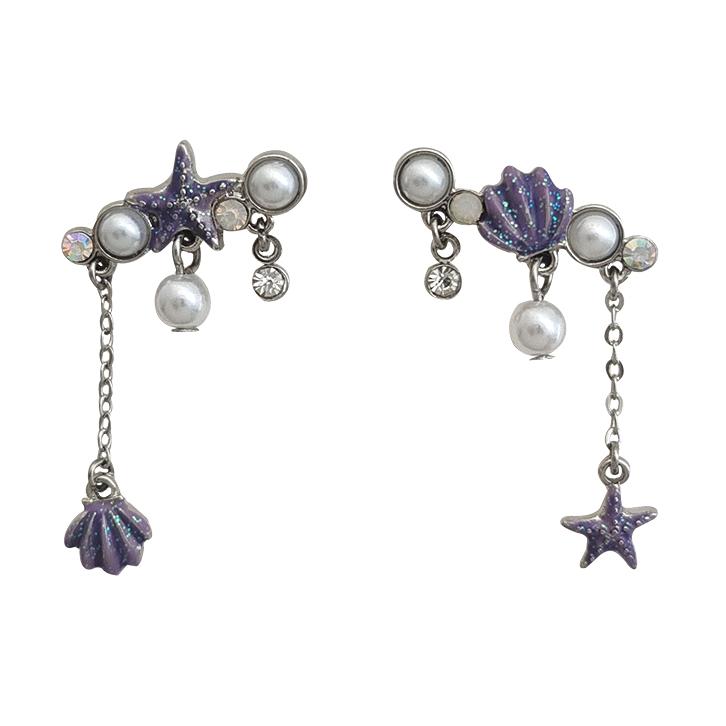 送料無料 レーディス ゆらゆら アシンメトリー 星と貝 デザイン ピアス 　e0963 | 