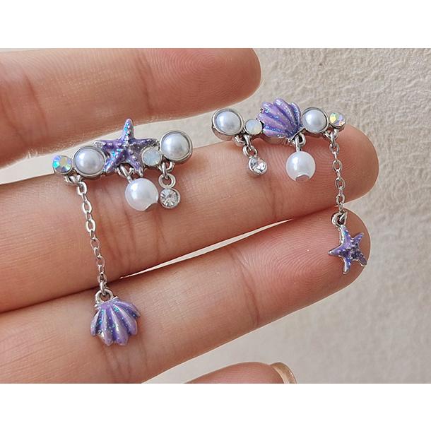 送料無料 レーディス ゆらゆら アシンメトリー 星と貝 デザイン ピアス 　e0963 |  | 01