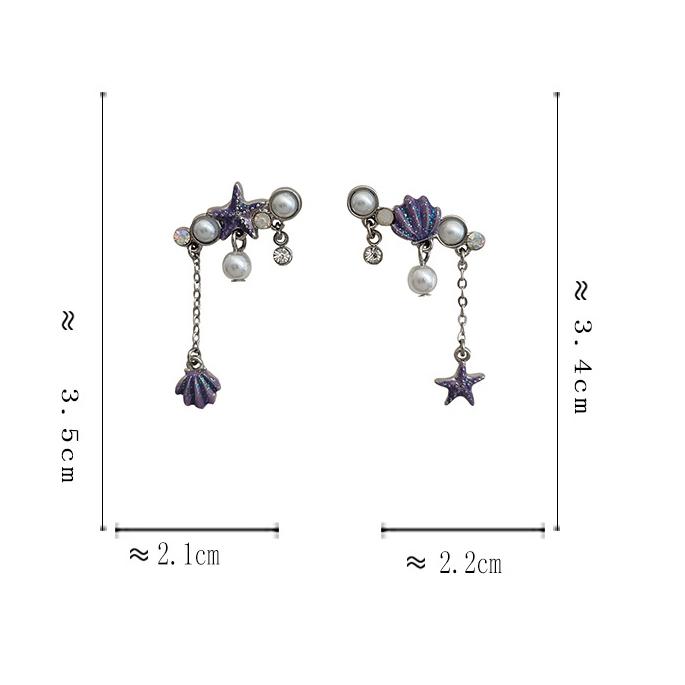 送料無料 レーディス ゆらゆら アシンメトリー 星と貝 デザイン ピアス 　e0963 |  | 02