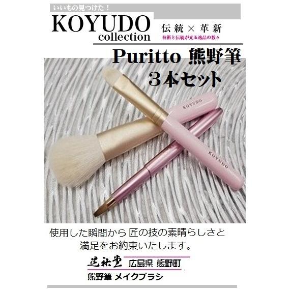国際ブランド ギフト仕様 広島県 熊野筆 晃祐堂 Puritto 熊野筆3本セット チーク アイシャドウ プッシュ式リップ ギフト仕様 伝統工芸 メイクブラシ お祝い 贈り物 驚きの安さ Esiba Tg