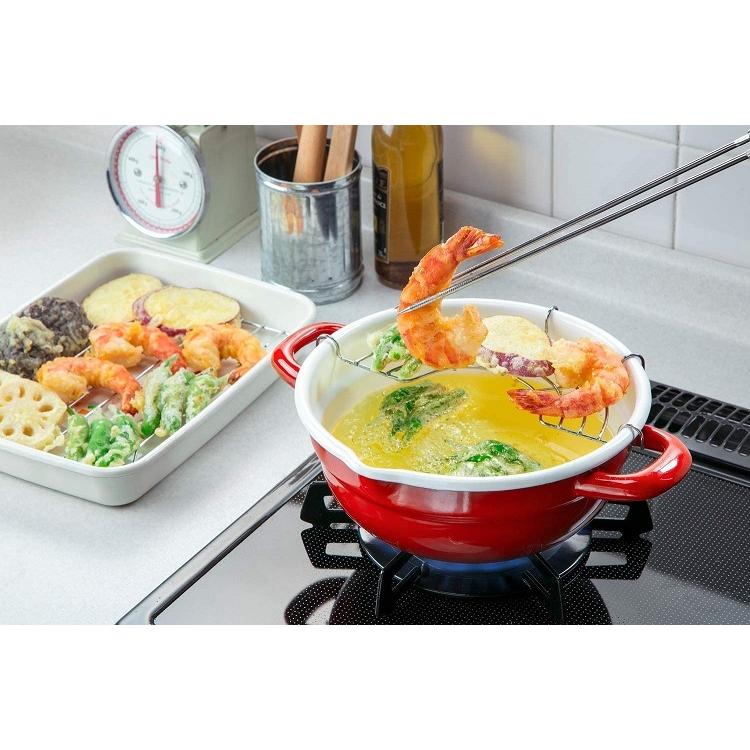 天ぷら鍋 フォンデュ鍋 ホーロー IH対応 20cm レッド HT-20RW チーズ