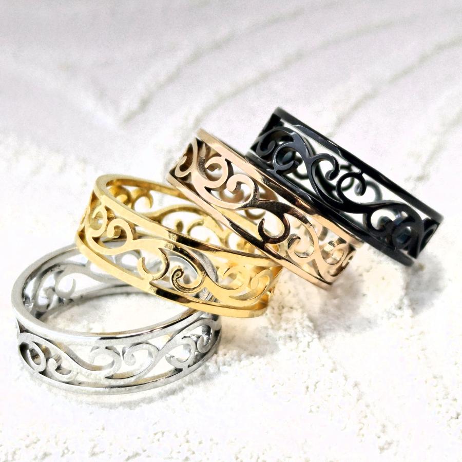 ペアリング(指輪2個) 4カラーから選択 透かしアラベスクデザイン サージカルステンレス 金属アレルギーの方にも |  | 01