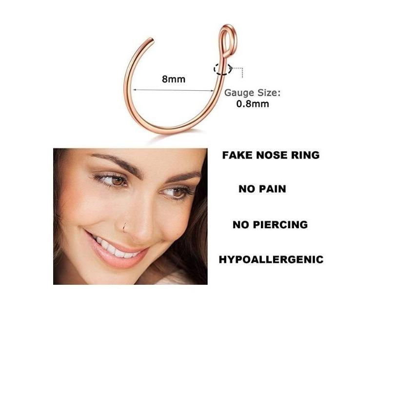 穴不要フェイクピアス 鼻や唇に ローズゴールドリングタイプ/20ゲージ/内径8ミリ サージカルステンレス シンプル 激安価格 |  | 02